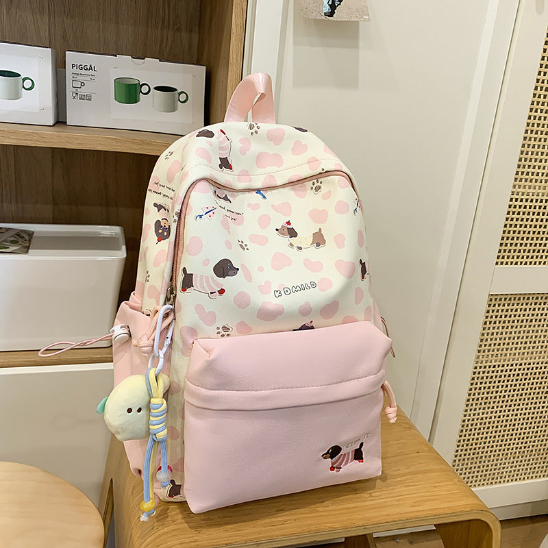New High-Looking Japanese Style Fresh, Sweet and Cute Puppy Backpack for Middle and High School Students Lightweight Large-Capacity Backpack