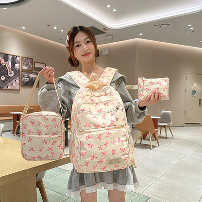 New Girls Backpack Japanese Ins Three-piece Bag Junior Senior high school Student Schoolbag Campus Style Large Capacity Backpack