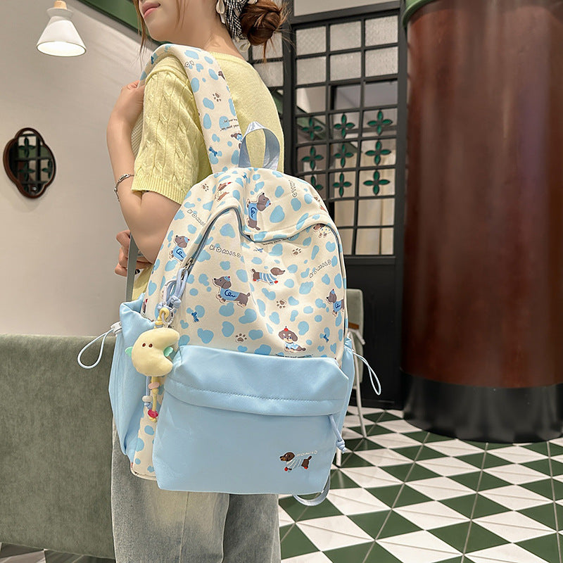 New High-Looking Japanese Style Fresh, Sweet and Cute Puppy Backpack for Middle and High School Students Lightweight Large-Capacity Backpack
