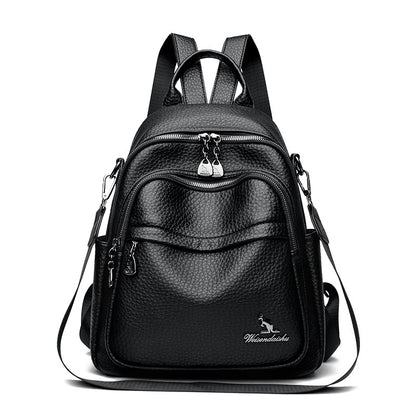 Foreign Trade Hot-Selling Women's Backpack 2026 Simple Solid Color Black Travel Backpack Multifunctional Girls' School Bag Backpack