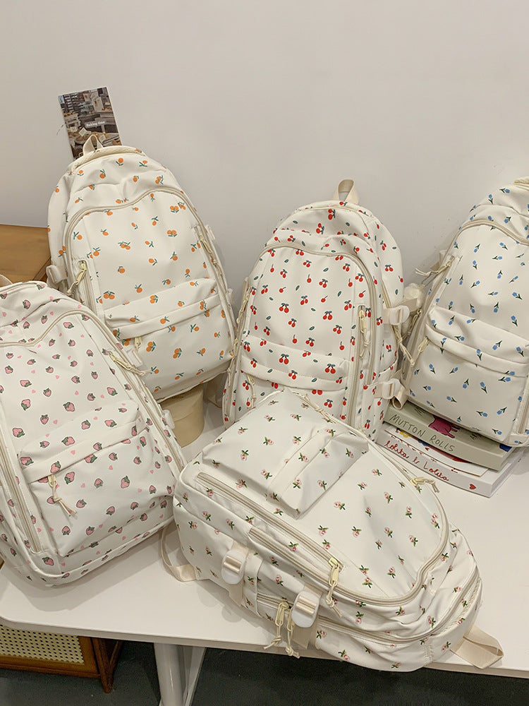 Cross-Border Ready-Made Backpack for Women, Large-Capacity Junior High School Student Schoolbag, Floral Sweet Schoolbag, New Style for Primary School Students