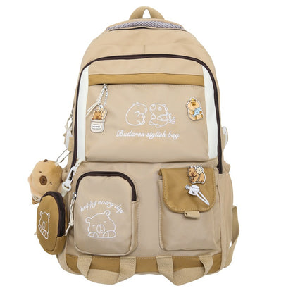Ins Style School Bag for Girls, Versatile Color-Blocking Large-Capacity Backpack for Middle School and High School Students, Campus Style
