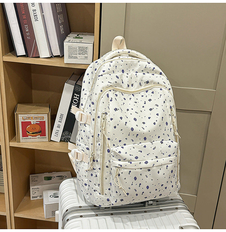 Cross-Border Ready-Made Backpack for Women, Large-Capacity Junior High School Student Schoolbag, Floral Sweet Schoolbag, New Style for Primary School Students