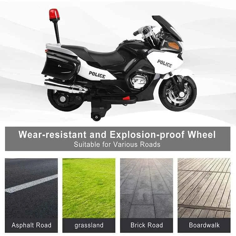 2026 24V Police Motorcycle with Rubber Tires - 2 Seater Electric Ride