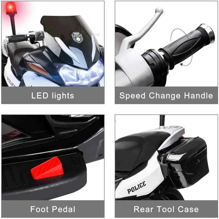 2026 24V Police Motorcycle with Rubber Tires - 2 Seater Electric Ride