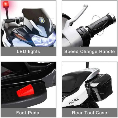 2026 24V Police Motorcycle with Rubber Tires - 2 Seater Electric Ride