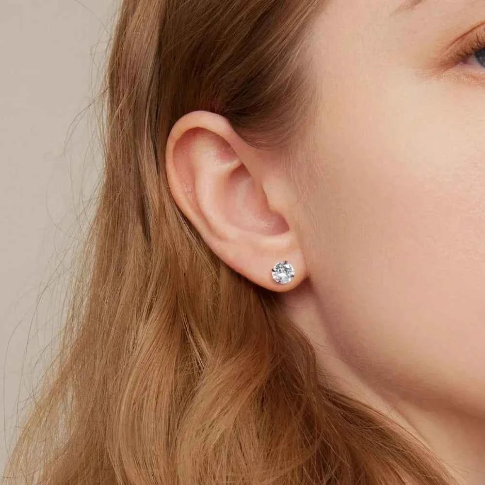 Cz Stud Earrings - 925 Sterling Silver Platinum Plated - Round Cubic Zirconia Hypoallergenic Earrings 4Mm 5Mm 6Mm 7Mm Bse166