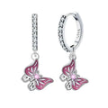 Delicate Pink Butterfly Sterling Silver Hoop Earrings with Cubic Zirconia