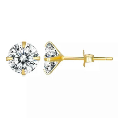 Cz Stud Earrings - 925 Sterling Silver Platinum Plated - Round Cubic Zirconia Hypoallergenic Earrings 4Mm 5Mm 6Mm 7Mm Bse166