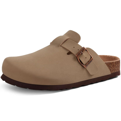Comwarm Fashion Men's Suede Mules Slippers New Women Clogs Cork Insole Sandals With Arch Support Outdoor Beach Slides Home Shoes