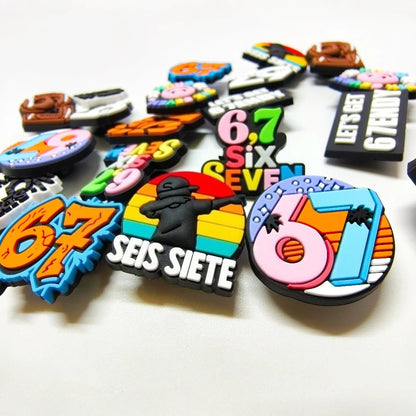 10pcs Set "67" Themed PVC Shoe Charms No. 67 Decor Soft Rubber for Sandals Slippers Bag Book Back-to-School 67 Element Classroom