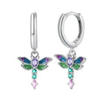 Vibrant Dragonfly Sterling Silver Hoop Earrings