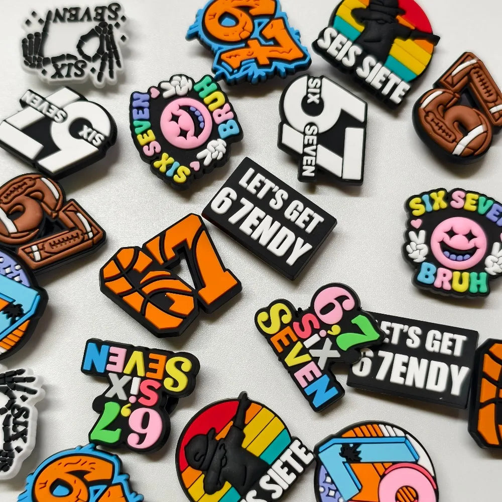 10pcs Set "67" Themed PVC Shoe Charms No. 67 Decor Soft Rubber for Sandals Slippers Bag Book Back-to-School 67 Element Classroom