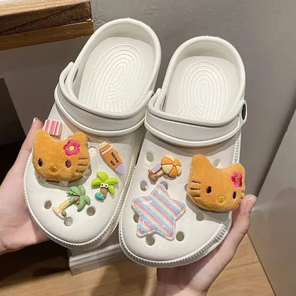 Hot Sale Hello Kitty Resin Shoe Charms Set  Cute Plush Shoe Decoration Accessories Removable Beach Vacation Style