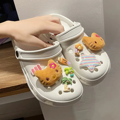 Hot Sale Hello Kitty Resin Shoe Charms Set  Cute Plush Shoe Decoration Accessories Removable Beach Vacation Style