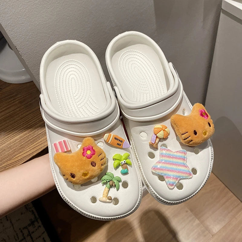 Hot Sale Hello Kitty Resin Shoe Charms Set  Cute Plush Shoe Decoration Accessories Removable Beach Vacation Style
