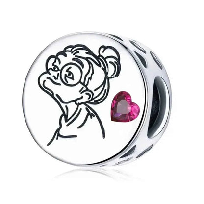 925 Sterling Silver Diy Heart Charm With Pink Zircon - Bsc777