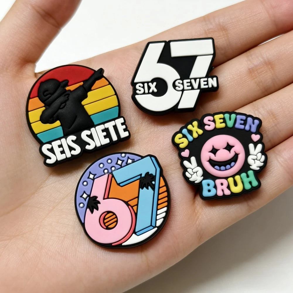 10pcs Set "67" Themed PVC Shoe Charms No. 67 Decor Soft Rubber for Sandals Slippers Bag Book Back-to-School 67 Element Classroom