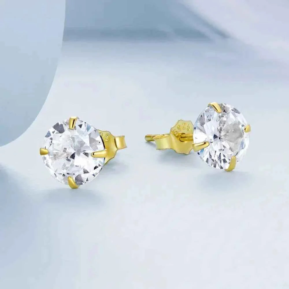 Cz Stud Earrings - 925 Sterling Silver Platinum Plated - Round Cubic Zirconia Hypoallergenic Earrings 4Mm 5Mm 6Mm 7Mm Bse166