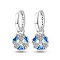 Elegant Blue Flower Charm Sterling Silver Hoop Earrings