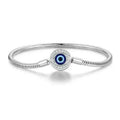 Sterling Silver Evil Eye Charm Bracelet with CZ – Snake Chain