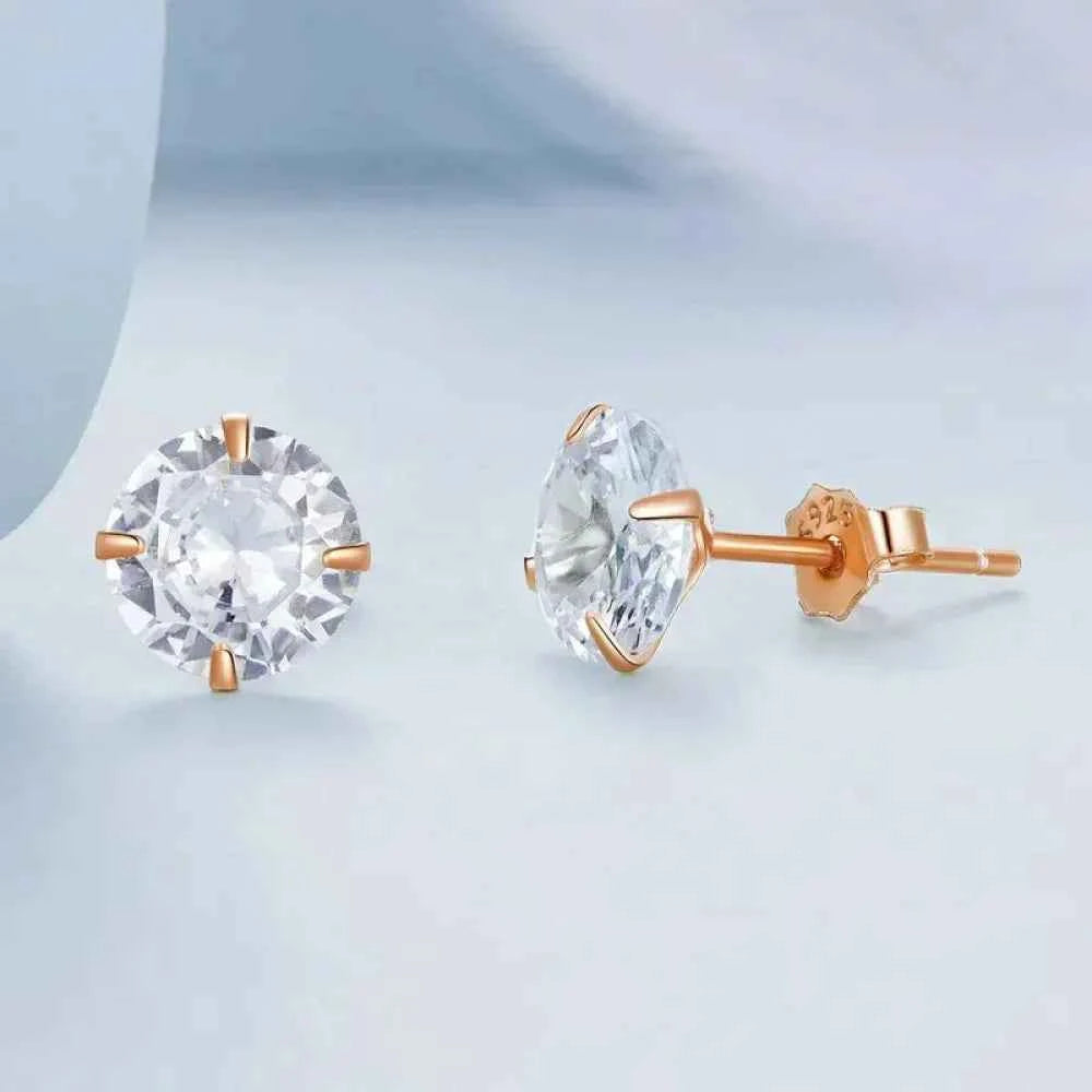 Cz Stud Earrings - 925 Sterling Silver Platinum Plated - Round Cubic Zirconia Hypoallergenic Earrings 4Mm 5Mm 6Mm 7Mm Bse166