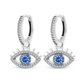 Sterling Silver Evil Eye Hoop Earrings With Blue Cubic Zirconia