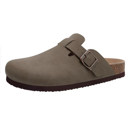 Comwarm Fashion Men's Suede Mules Slippers New Women Clogs Cork Insole Sandals With Arch Support Outdoor Beach Slides Home Shoes