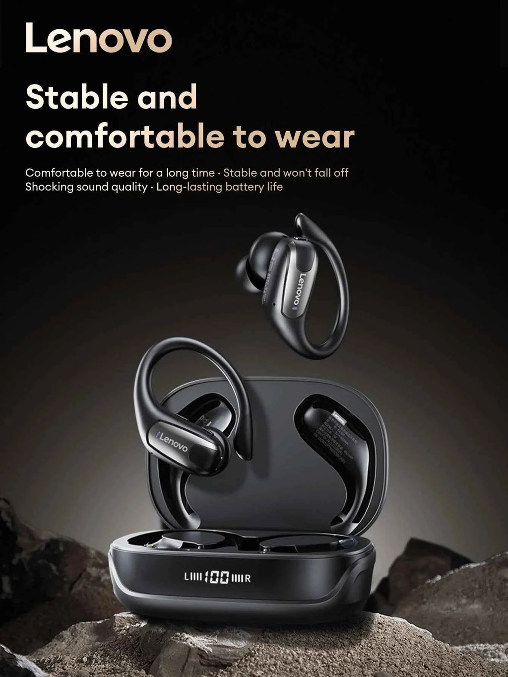 Lenovo EA305 Wireless Bluetooth Earphones - Long Endurance Waterproof Sport Headphones with V5.4 Technology for Gaming