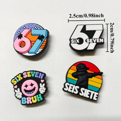 10pcs Set "67" Themed PVC Shoe Charms No. 67 Decor Soft Rubber for Sandals Slippers Bag Book Back-to-School 67 Element Classroom
