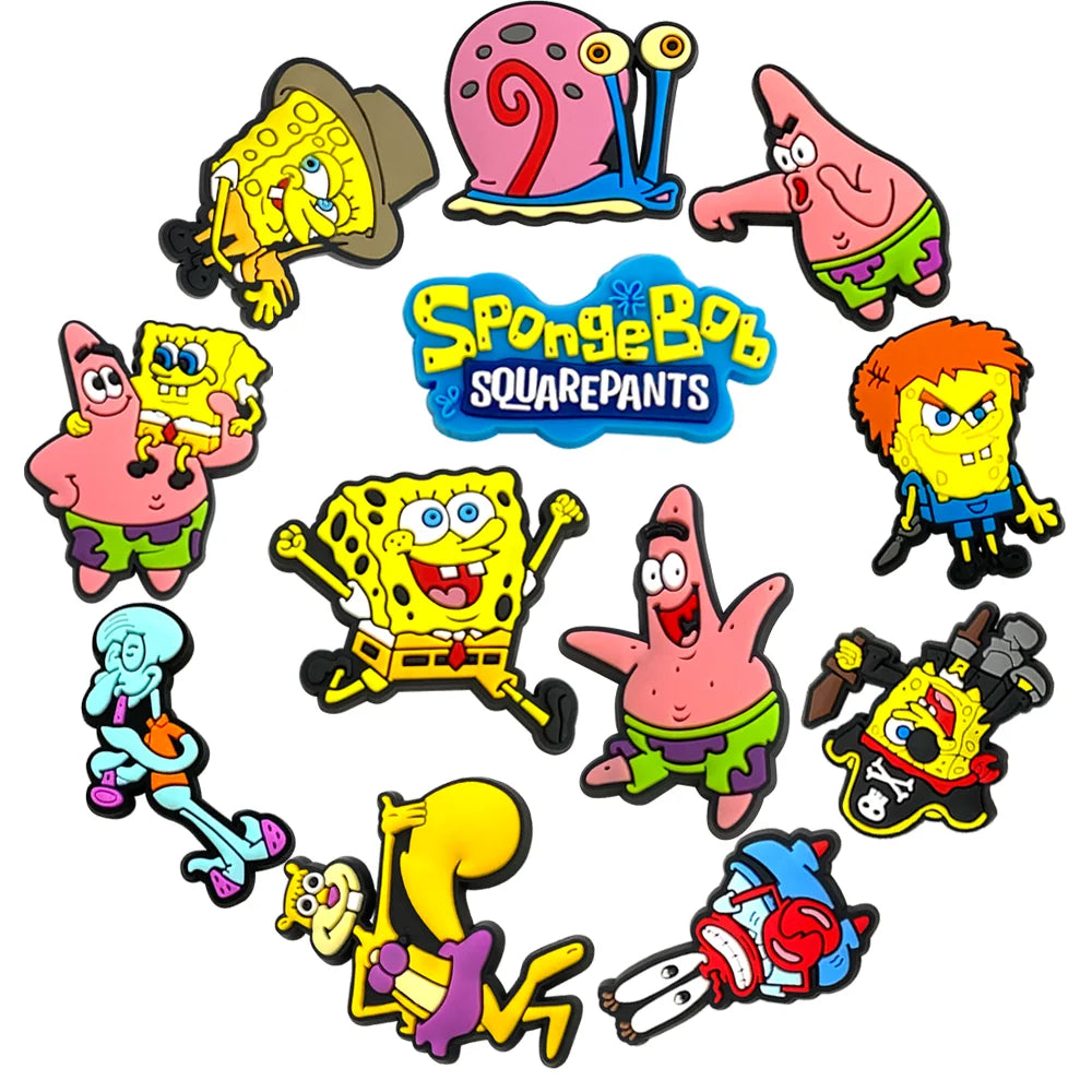 5-100PCS SpongeBob SquarePants Shoe Patrick Star Charm Mix Wholesale PVC cartoon Decoration Detachable Waterproof To Xmas Gift
