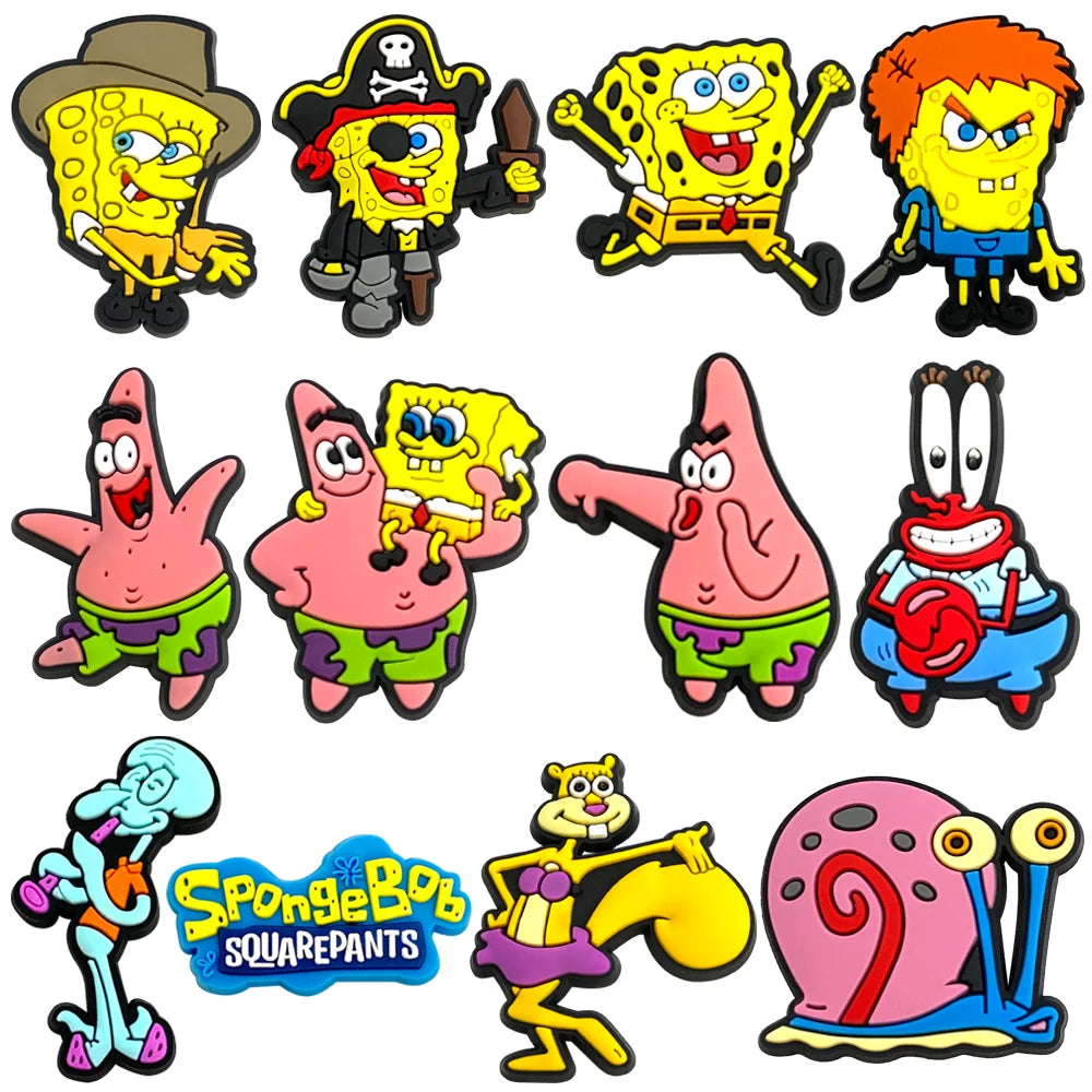 5-100PCS SpongeBob SquarePants Shoe Patrick Star Charm Mix Wholesale PVC cartoon Decoration Detachable Waterproof To Xmas Gift