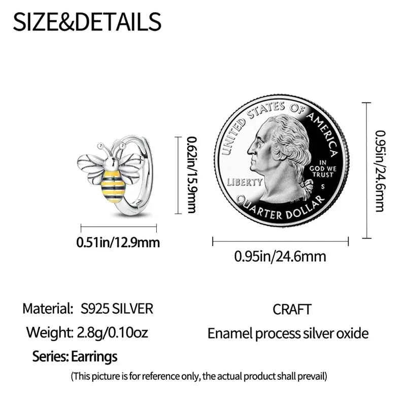 Dazzling Bee Sterling Silver Hoop Earrings