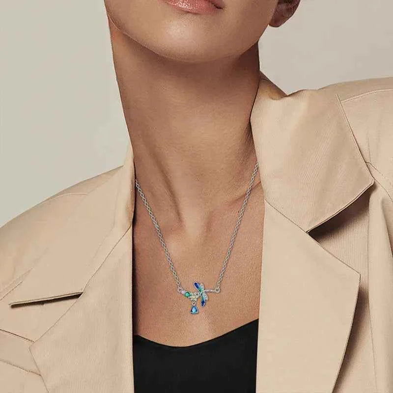 Sterling Silver Crystal Dragonfly Necklace
