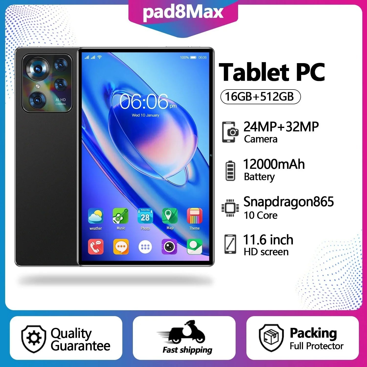 10-Inch Android Tablet with Calling – PAD8MAX Google Edition | EX-STOCK Canada