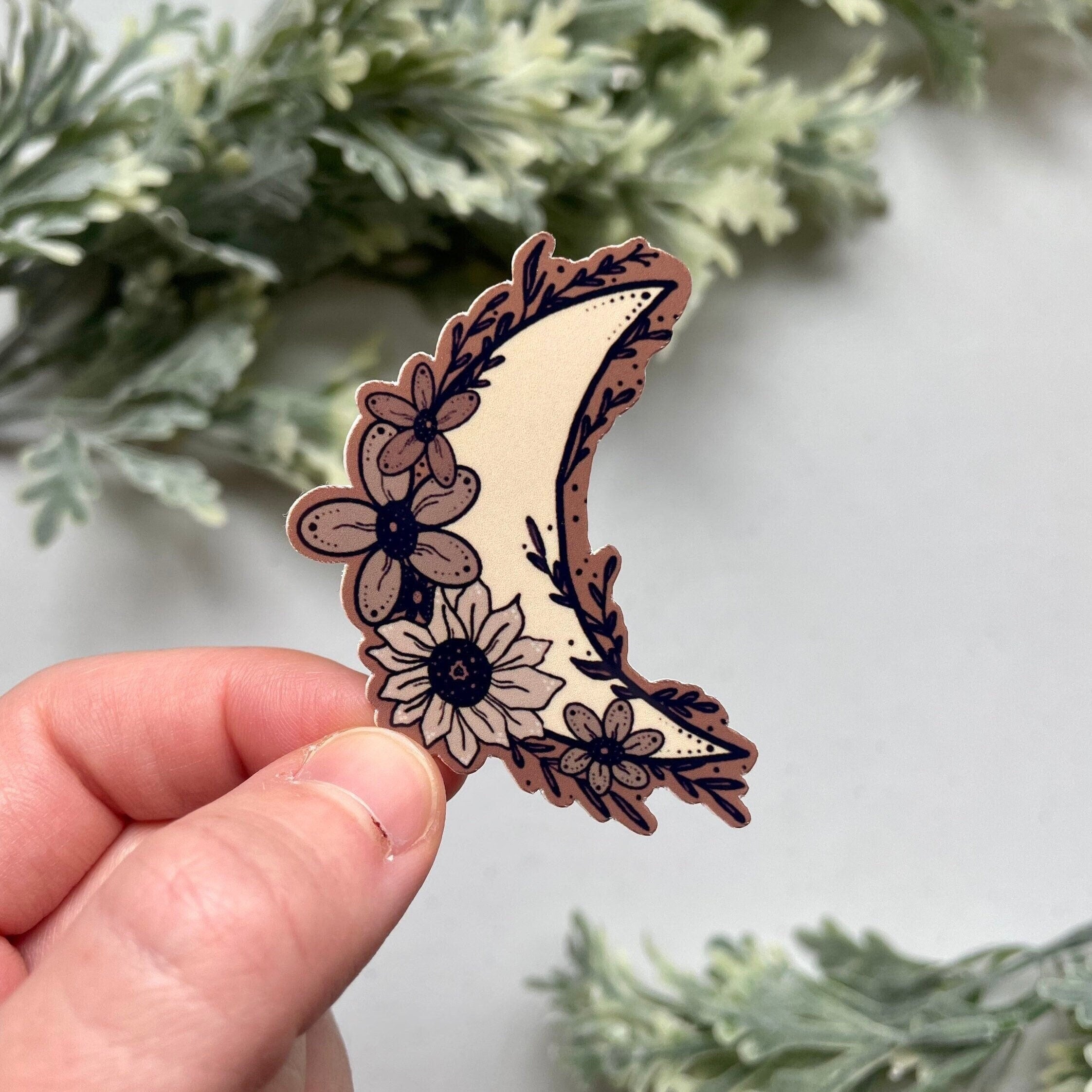 Crescent Moon Flower Sticker - Beautiful Floral Design for Unique Decor