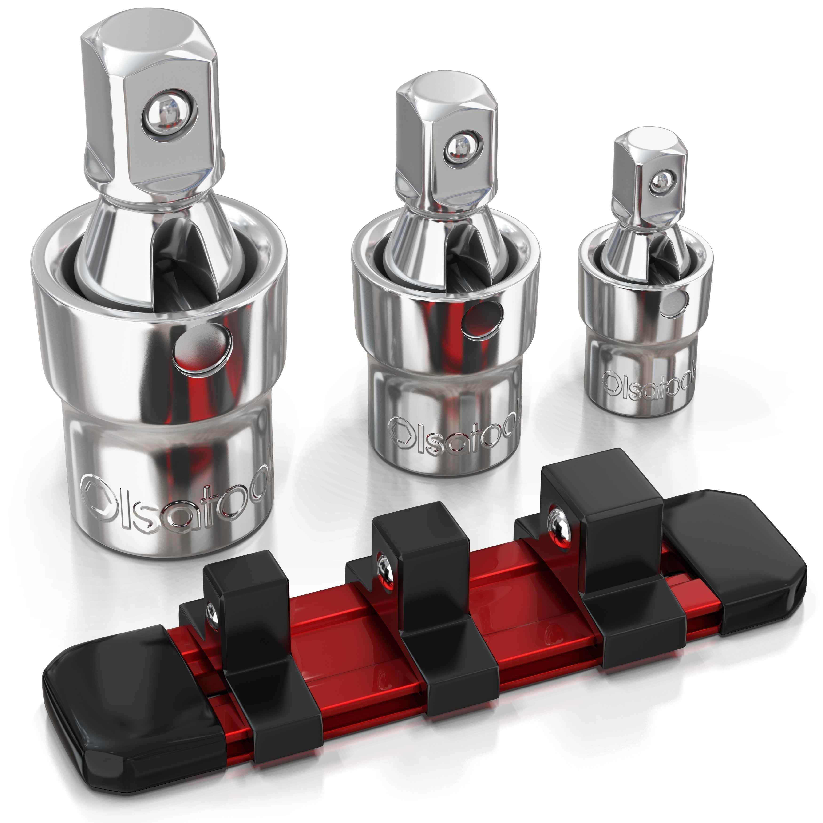 3pc Universal Joint Set, Socket Adapter 1/2", 3/8", and 1/4" drive