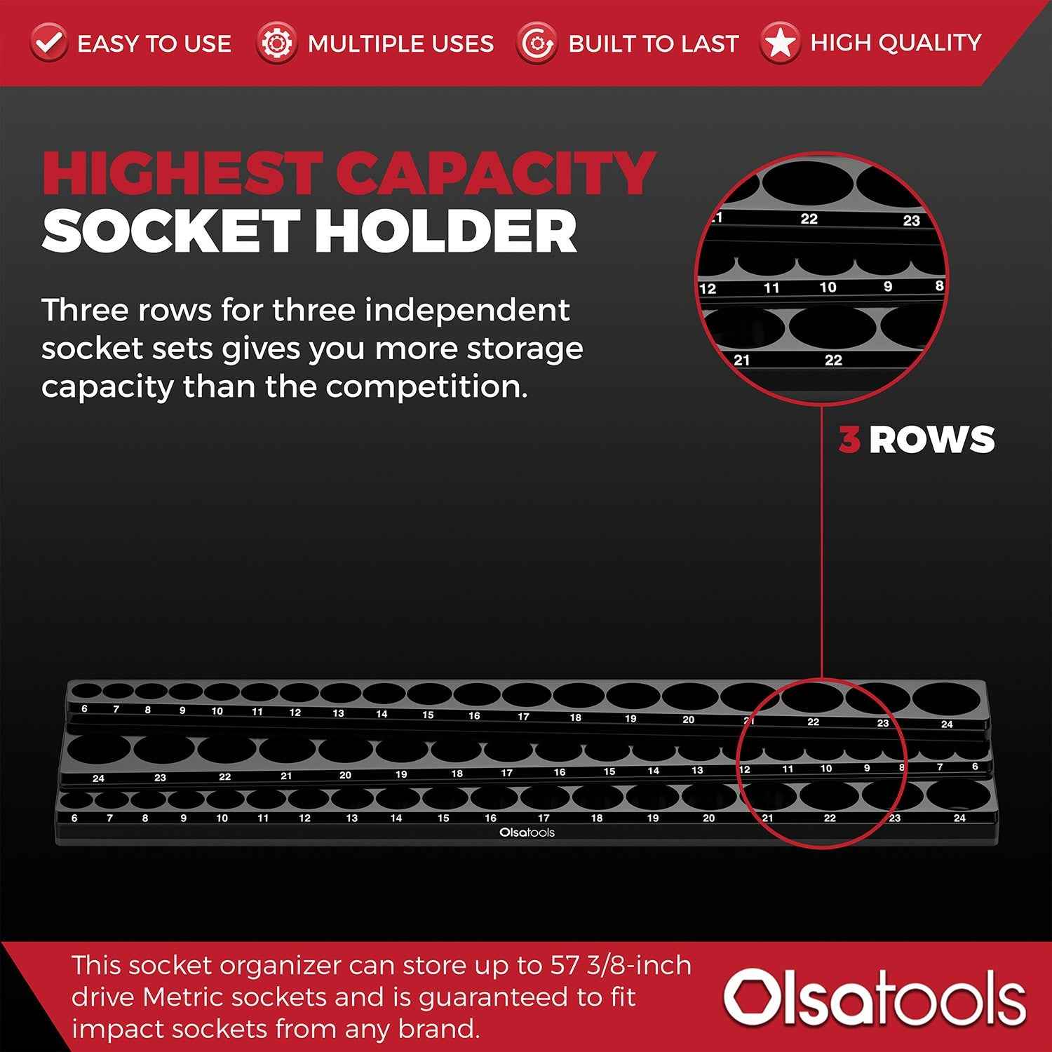 3-Row Magnetic Socket Holder