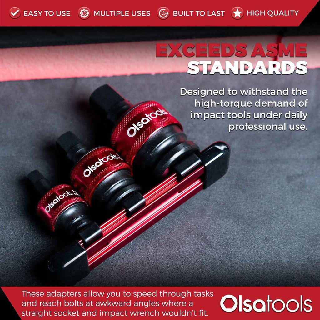 3pc Universal Joint Set, Socket Adapter 1/2", 3/8", and 1/4" drive