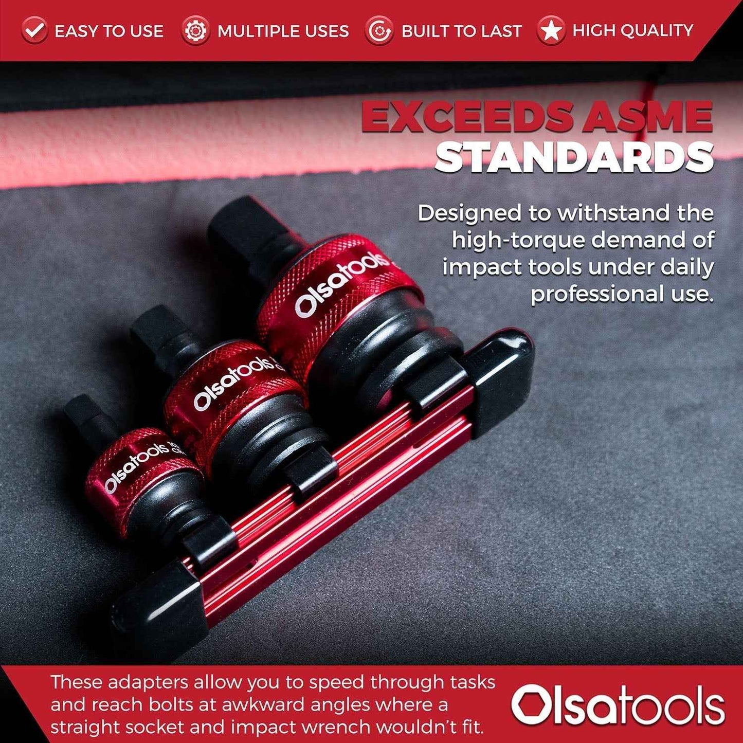 3pc Universal Joint Set, Socket Adapter 1/2", 3/8", and 1/4" drive
