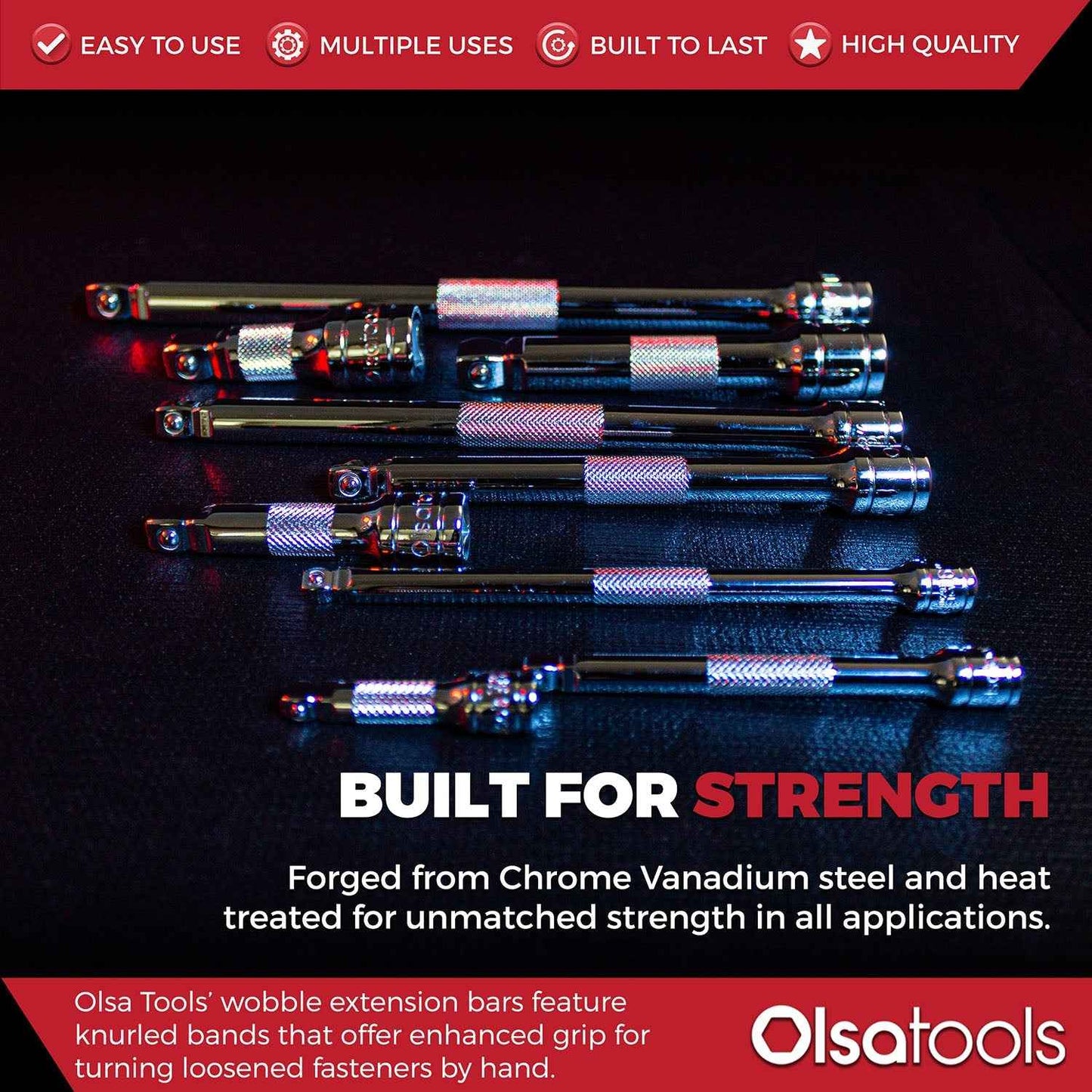 Wobble Socket Extension Set (9pc) | 1/2, 3/8, 1/4" Drive Ratchet Extension Bars