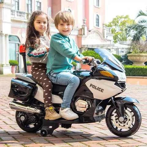 2026 24V Police Motorcycle with Rubber Tires - 2 Seater Electric Ride