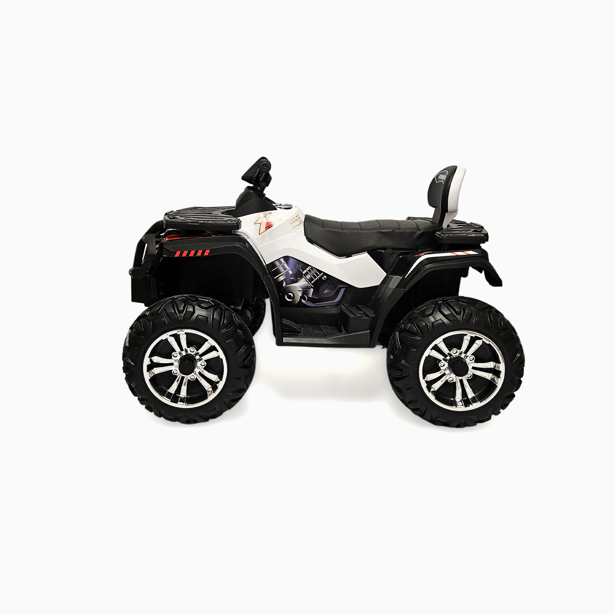 24V White Upgraded Titan Edition 4x4 Ride-On Quad ATV W/ EVA Rubber Wheels, Bluetooth Music & Lights