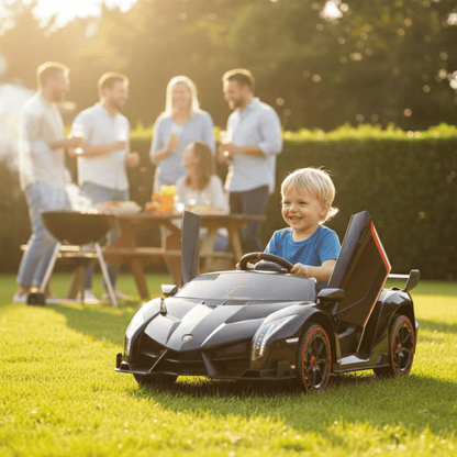 12V Black Lamborghini Veneno 4X4 Limited Edition Ride-on Car W/ EVA Rubber Wheels, Bluetooth & RC