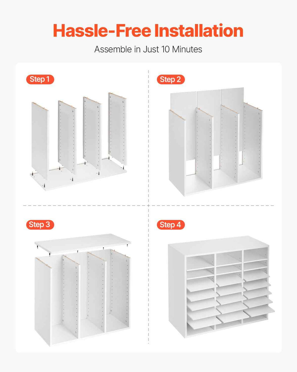 VEVOR Wooden Literature Organizer 24 Compartments with Adjustable Shelves White