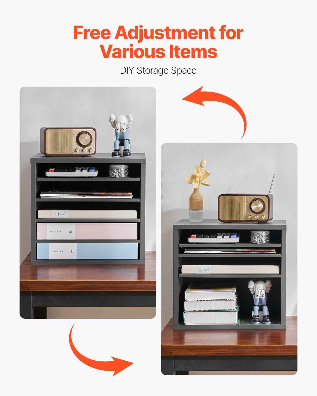 VEVOR Wooden Literature Organizer 5 Compartments with Adjustable Shelves Grey