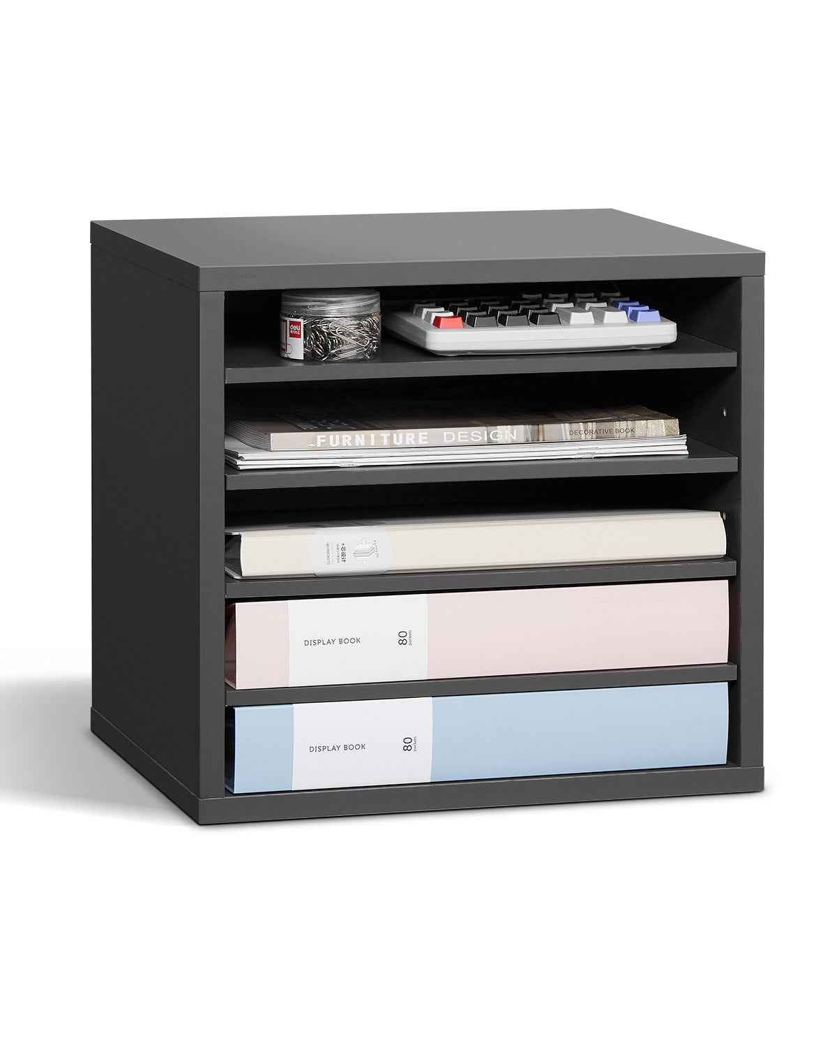 VEVOR Wooden Literature Organizer 5 Compartments with Adjustable Shelves Grey